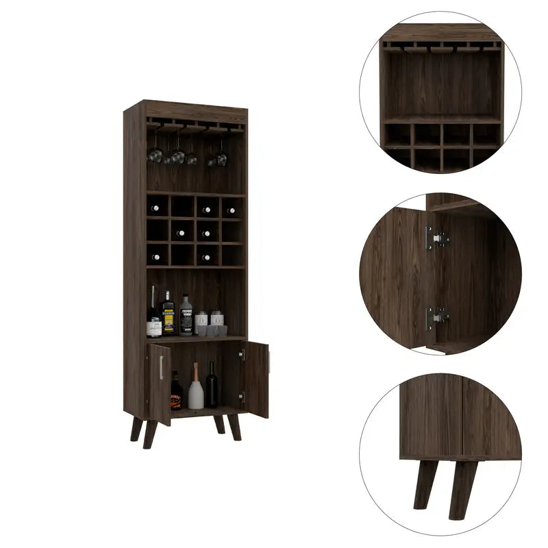 Dark Walnut Bar Cabinet with Drawer & Shelves