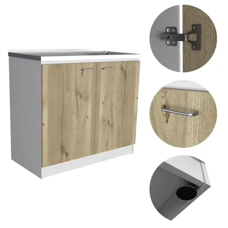 White Oak 2-Door Utility Sink Cabinet - Rectangle Design