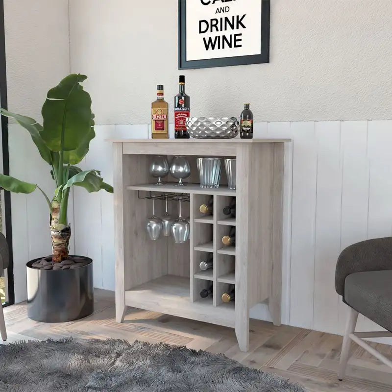 Light Grey 6-Bottle Bar Cabinet with Drawer & Shelf