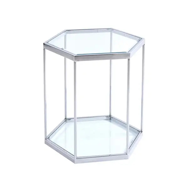 Modern Glass End Table - Silver Stainless Steel Frame