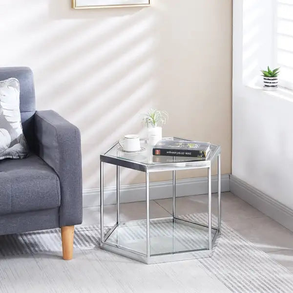 Modern Glass Coffee Table: Silver Stainless Steel Frame