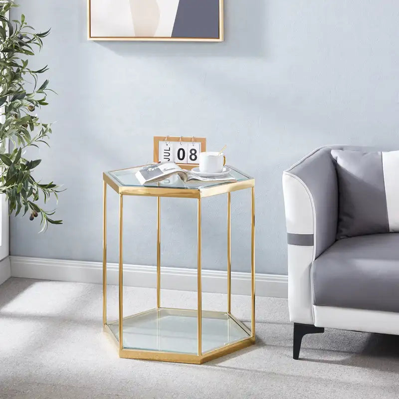 Gold Metal & Glass End Table - Modern Side Table