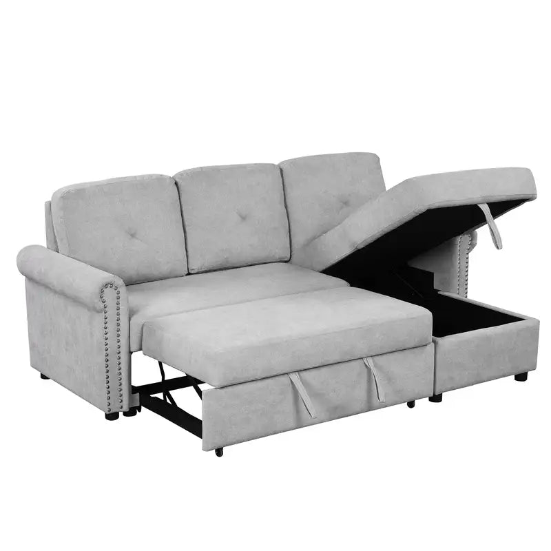 83" Gray Convertible Sleeper Sofa Bed with Storage Chaise