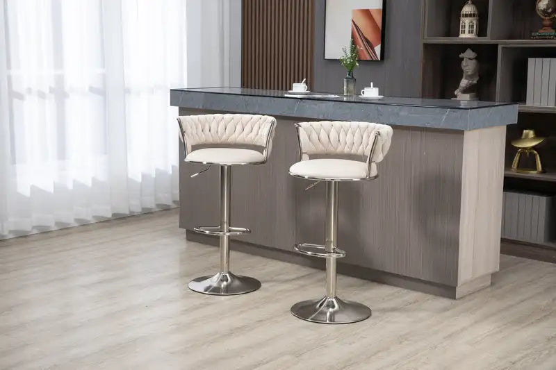 COOLMORE Swivel Bar Stools (Set of 2) - Adjustable Counter Height with Footrest