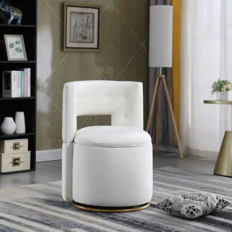 Velvet Accent Chair with Storage & Gold Legs - 360° Swivel