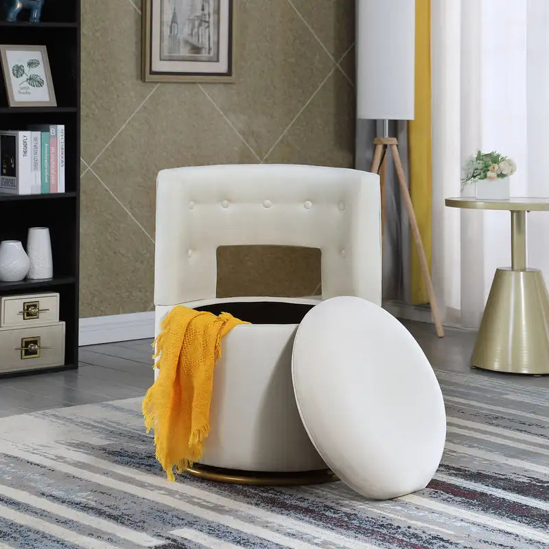 Velvet Accent Chair with Storage & Gold Legs - 360° Swivel