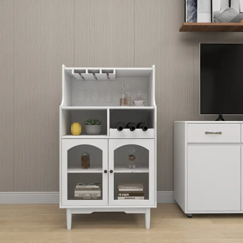 White Wine Cabinet with Glass Door, Removable Racks