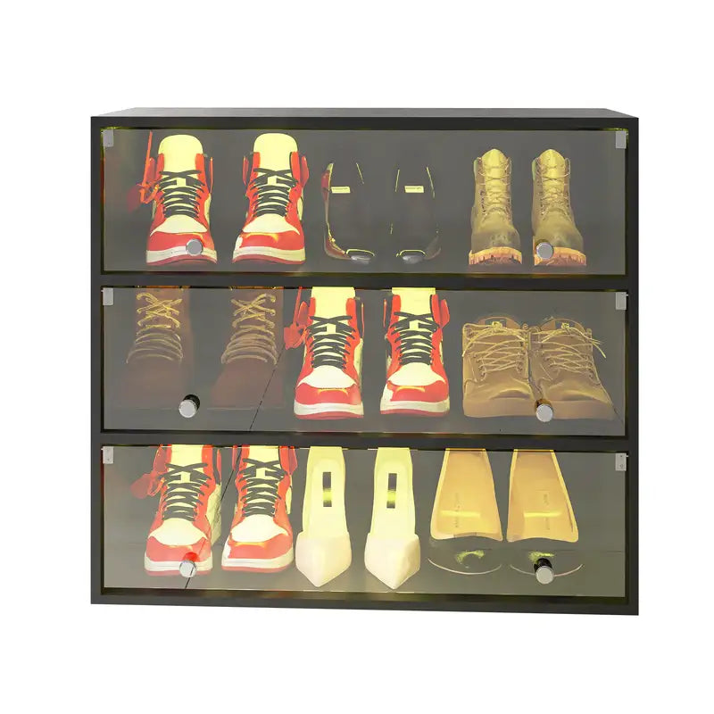 3-Layer LED Shoe Box with Glass Doors - Clear Display Storage