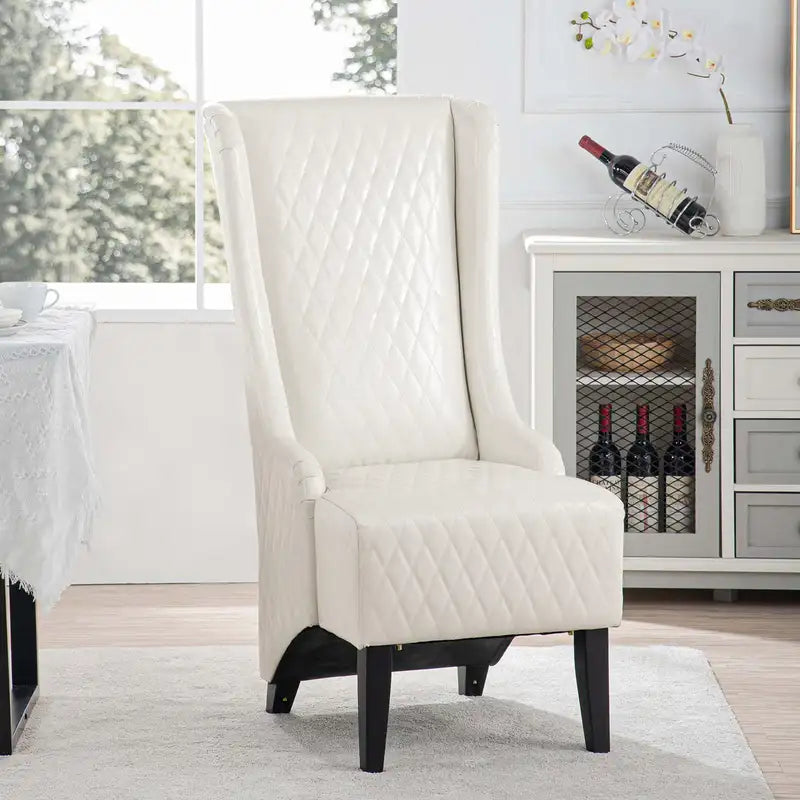 White High-Back Accent Chair - Faux Leather, Modern Wingback, Living Room Chair