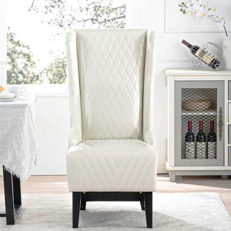 White High-Back Accent Chair - Faux Leather, Modern Wingback, Living Room Chair