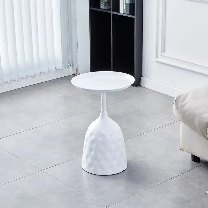 White Metal Side Table - Small Round Nightstand for Sofa