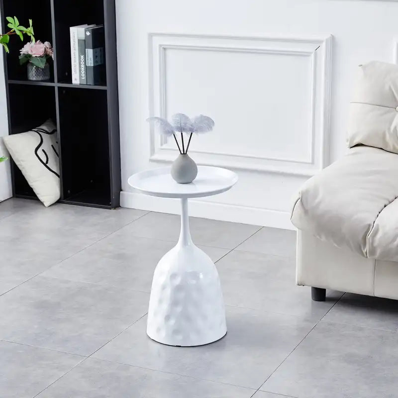 White Metal Side Table - Small Round Nightstand for Sofa