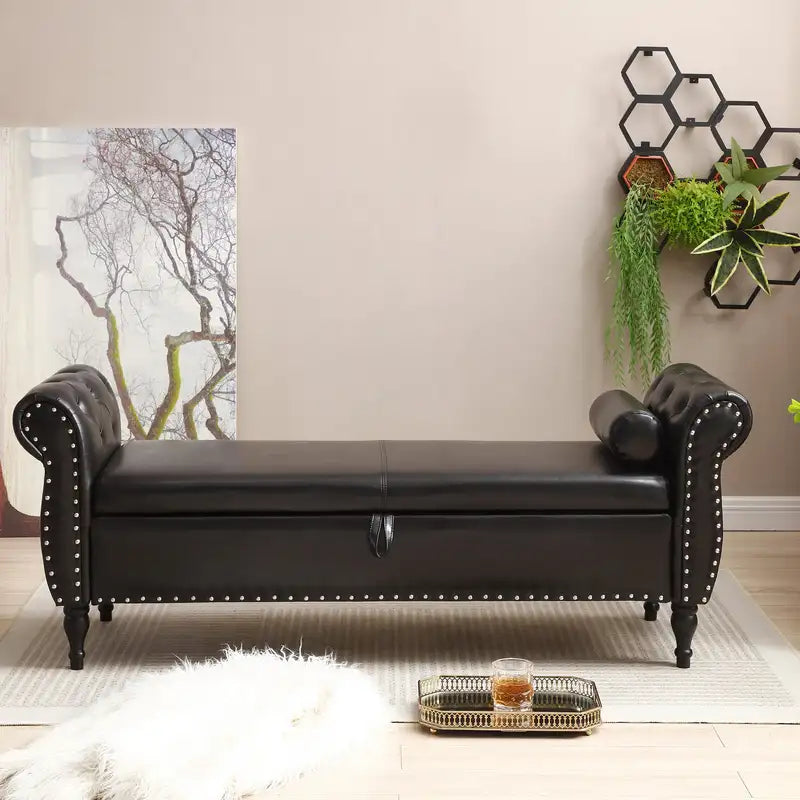 Brown Storage Ottoman Bench with Flip Top & Pillow - 63"