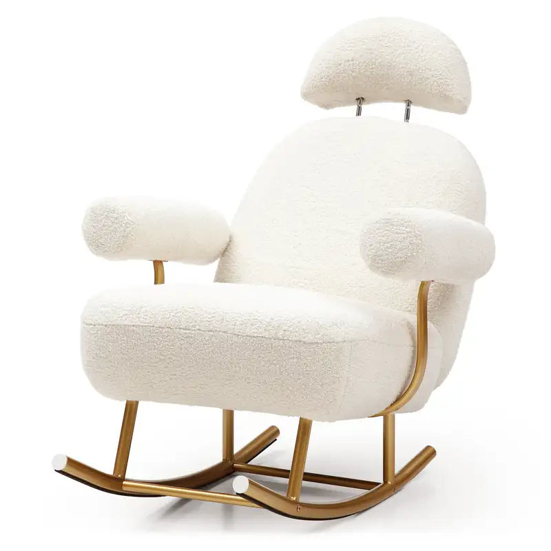 Beige Sherpa Nursery Rocking Chair - Gold Metal Frame Glider