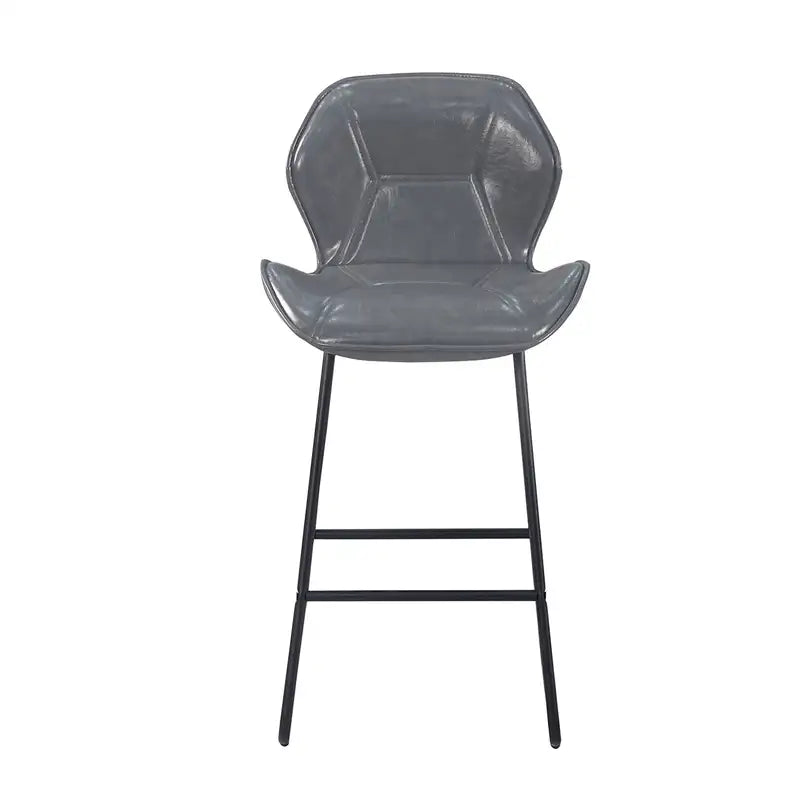 Gray Leather Bar Stools (Set of 2) - High-Density Sponge, Kitchen Counter Height