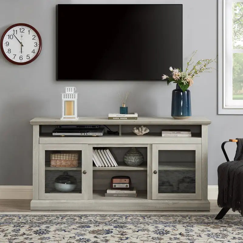 60" Modern TV Stand, Entertainment Center with Storage, Up to 65", Stone Gray