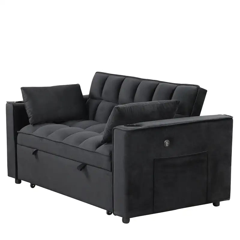 Multi-Functional Sofa Bed (58", 4-in-1, Cup Holder, USB) - Black