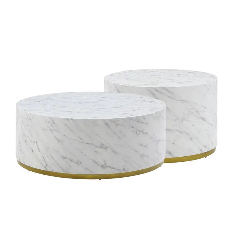 White Faux Marble Coffee Table with Gold Legs - 35" Accent Table