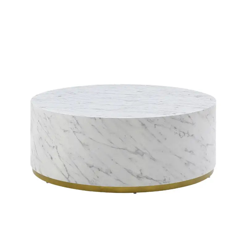 White Faux Marble Coffee Table with Gold Legs - 35" Accent Table