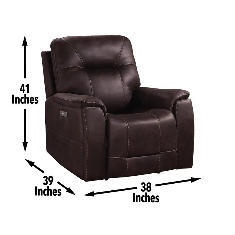 Power Recliner with Headrest, Footrest, Lumbar Support & Cupholders - Brown Leatherette