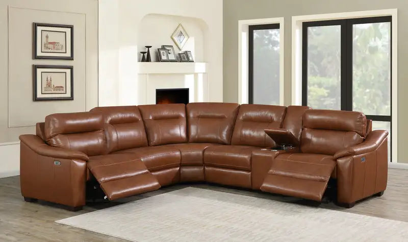 Whiskey Coach Leather Sectional Sofa: Top-Grain Leather, Spacious Seating