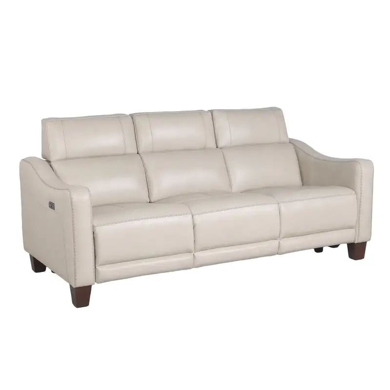 Ivory Leather Reclining Sofa - Wall-Saver, Dual Power, Top Grain