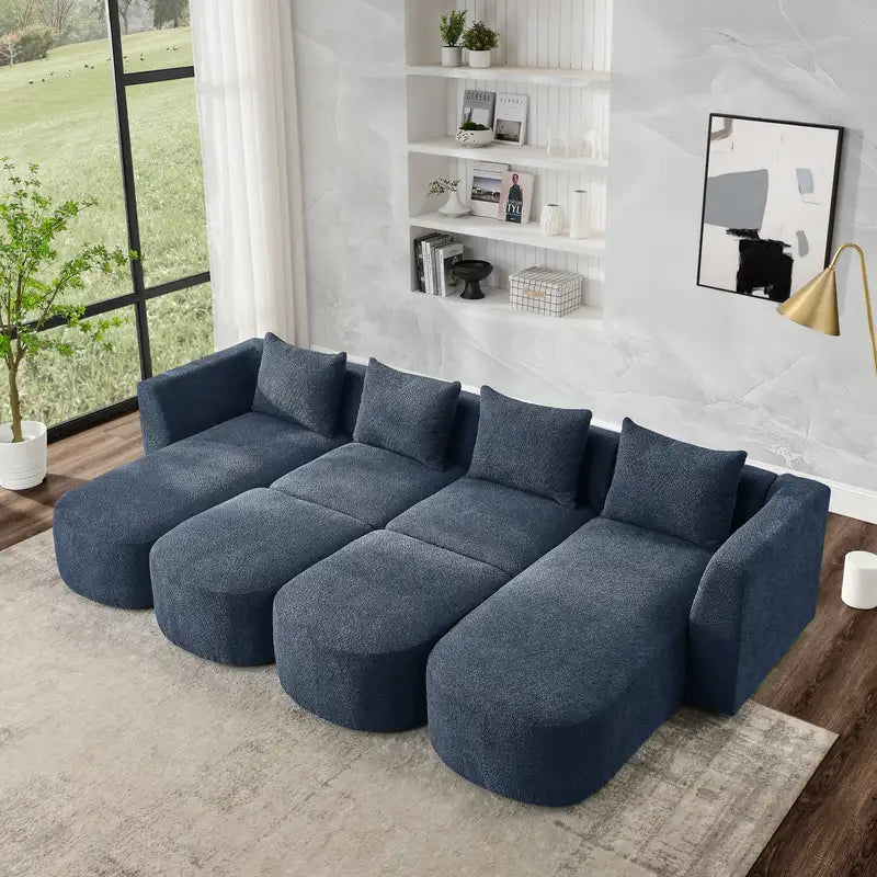 Navy U-Shaped Sectional Sofa with Ottomans - Modular & Customizable