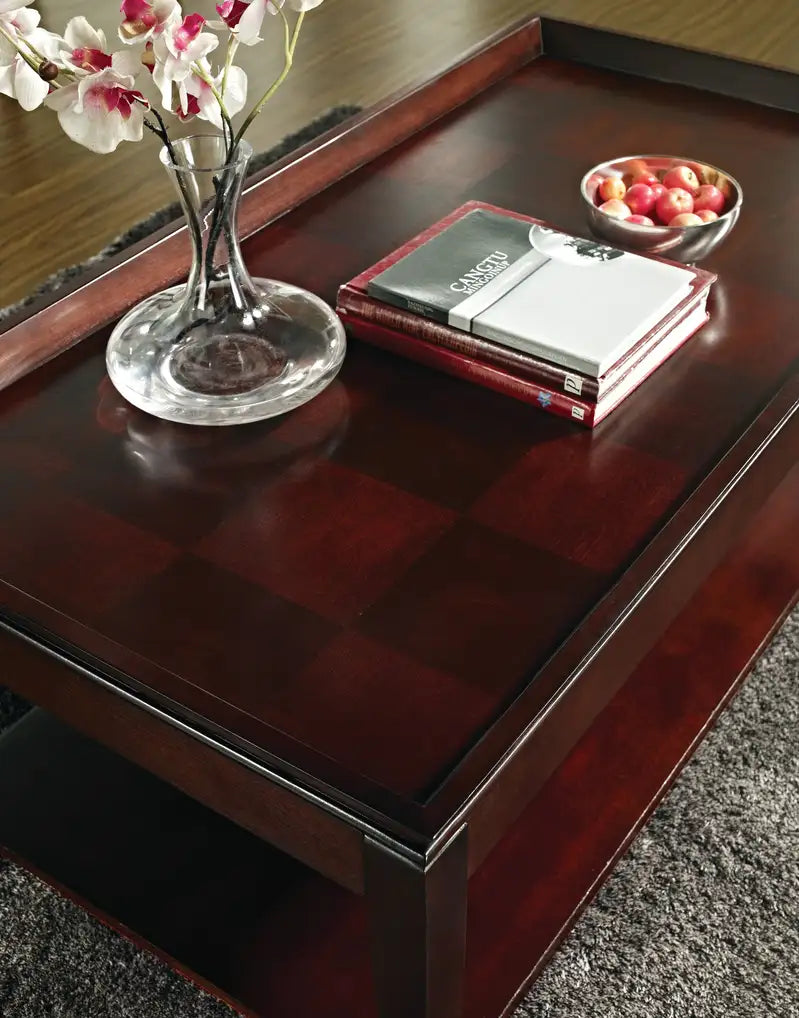 Lift Top Coffee Table with Storage & Casters - Merlot Cherry Finish