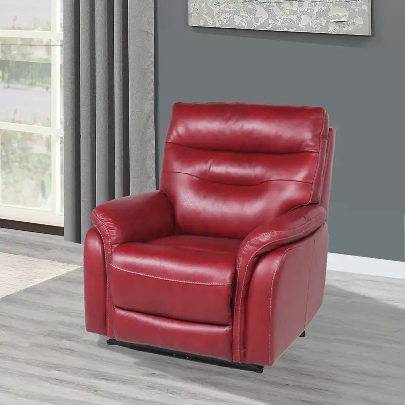 Wine Red Top Grain Leather Power Recliner with USB & Home Button