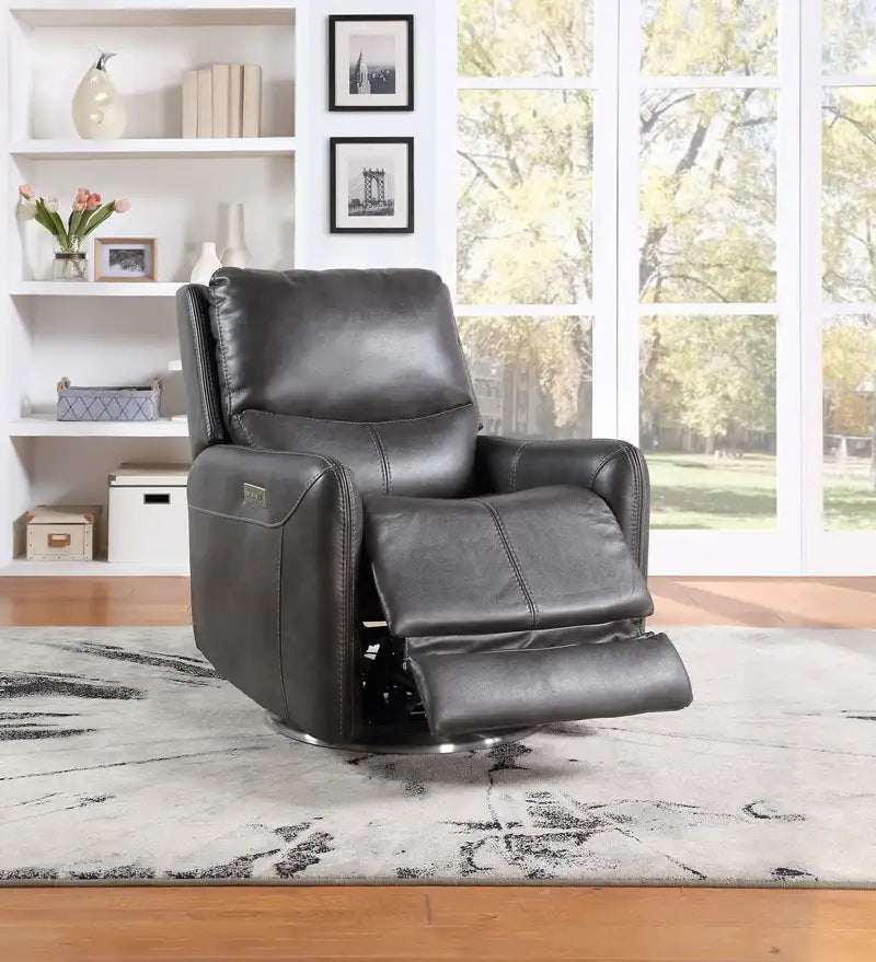 Power Recliner Chair: 360 Swivel, Headrest, Lumbar, Footrest, Charcoal