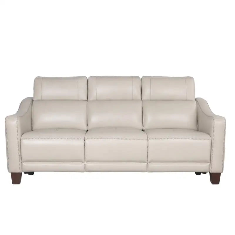 Ivory Leather Reclining Sofa - Wall-Saver, Dual Power, Top Grain