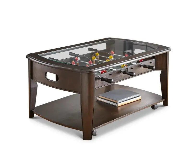 Foosball Cocktail Table with Tempered Glass & Locking Casters