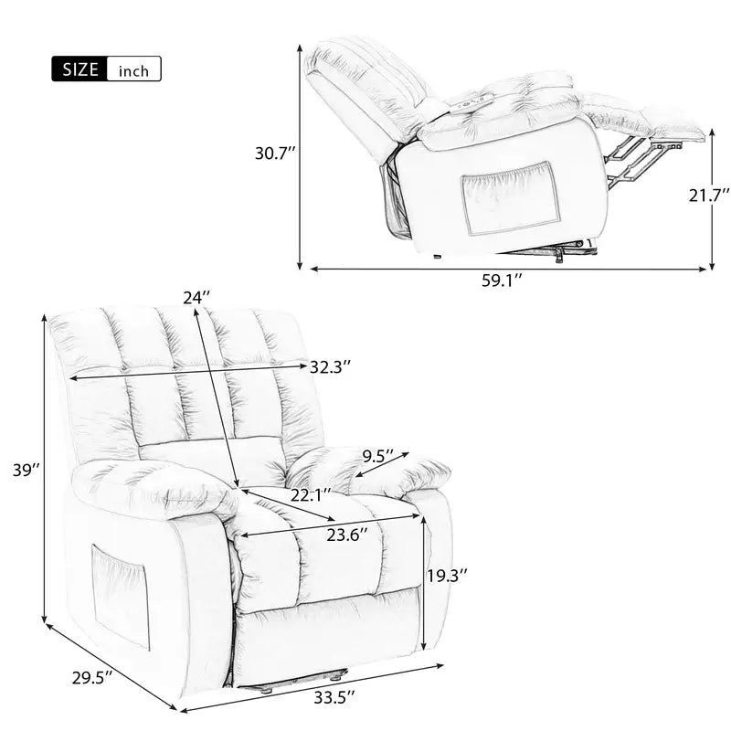 Power Lift Recliner Chair with Heat & Vibration - Massage Chair, Light Brown