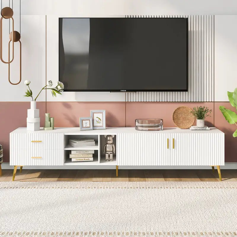 U-Can Modern TV Stand (77", White) - 5 Legs, Spacious Storage