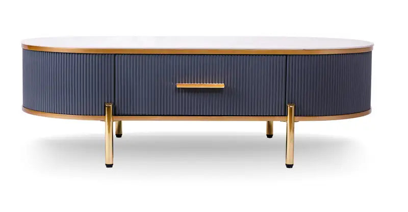 Modern White & Gold Coffee Table with Drawer - Sintered Stone Top