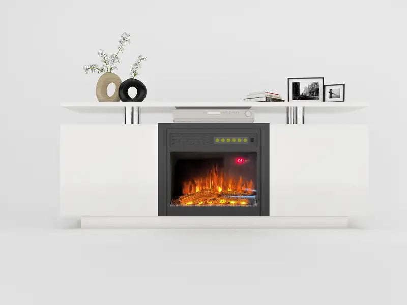 160cm High Gloss TV Stand with Fireplace & Flame Effect