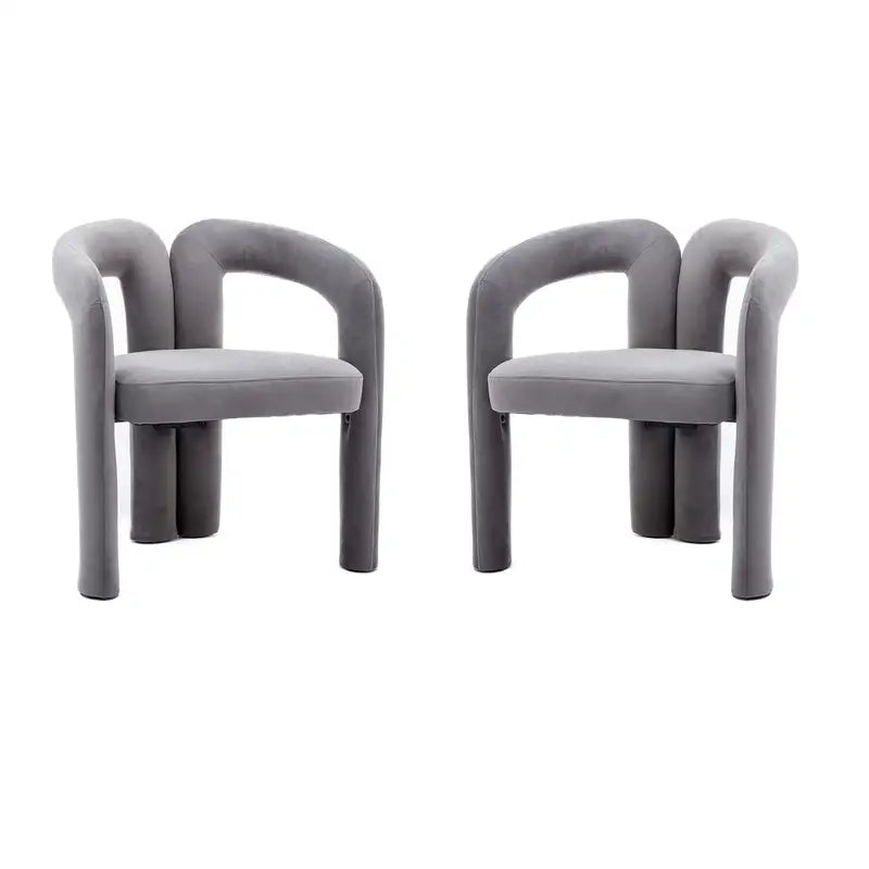 Gray Velvet Barrel Chairs - Set of 2 - Modern Accent Dining Chairs