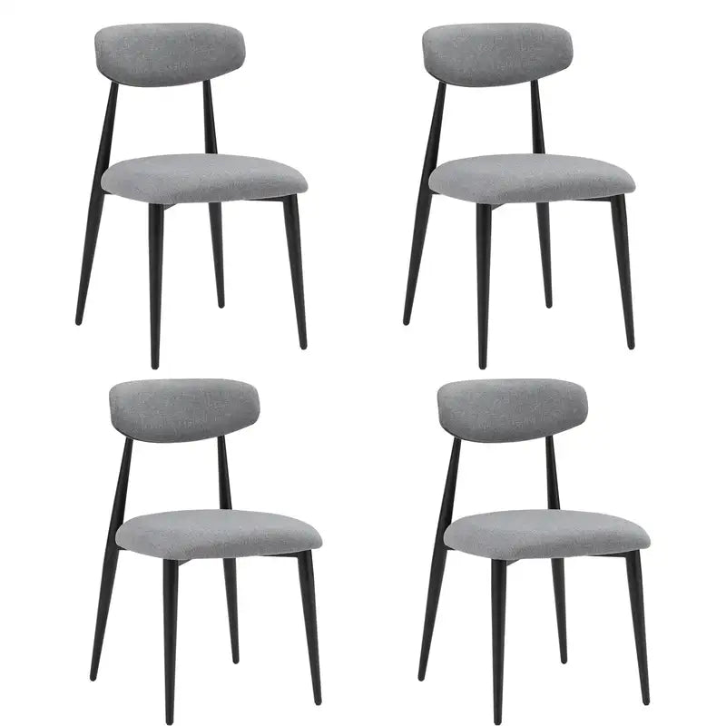 Modern Dining Chairs (Set of 4) - Grey Upholstered, Curved Back, Metal Frame