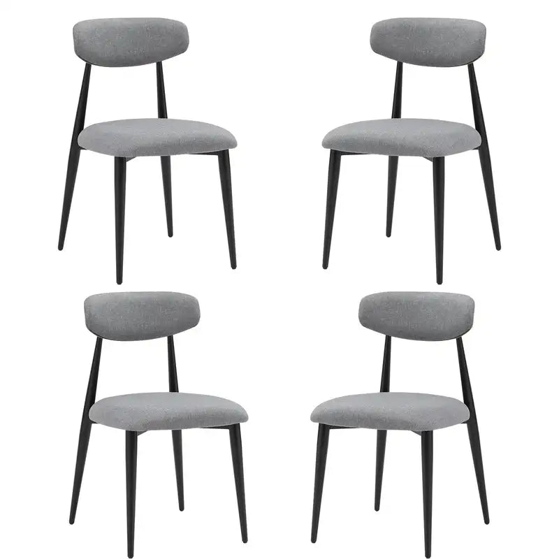 Modern Dining Chairs (Set of 4) - Grey Upholstered, Curved Back, Metal Frame