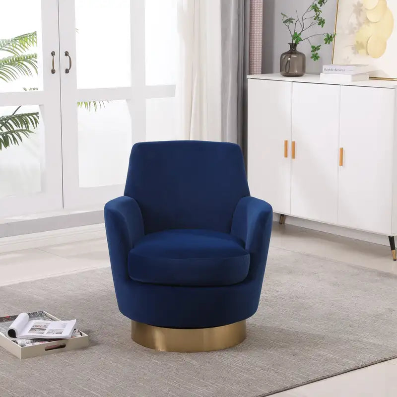 Navy Velvet Swivel Barrel Chair - Gold Base Accent Chair for Living Room & Bedroom