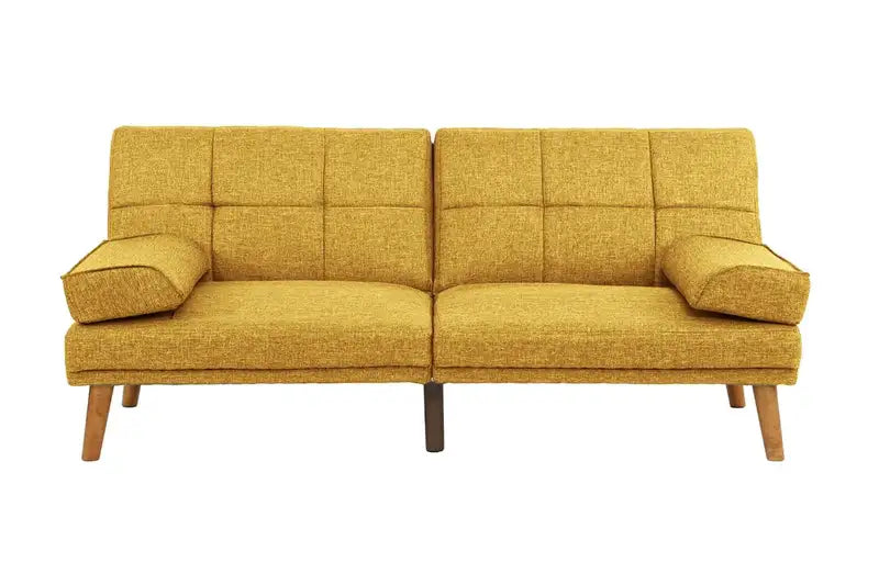 Comfortable Tufted Sofa with Solid Wood Legs - Mustard Yellow