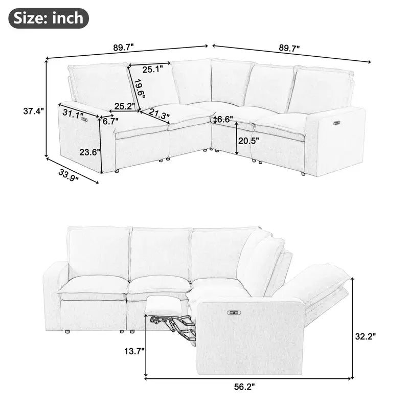 Beige Power Recliner Chair with USB: Home Theater Seating