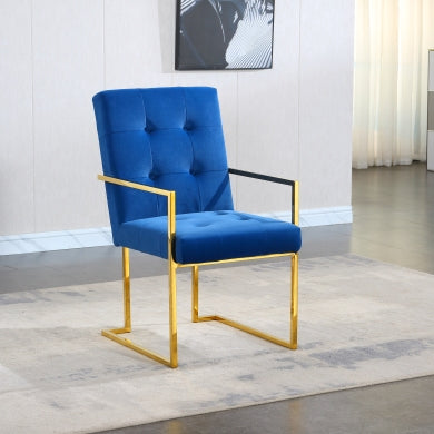 Modern Velvet Dining Armchair with Tufted Design & Gold Base - Set of 1