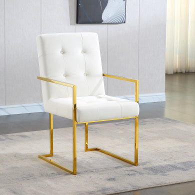 Modern Velvet Dining Armchair with Gold Base - Tufted Design, Set of 1