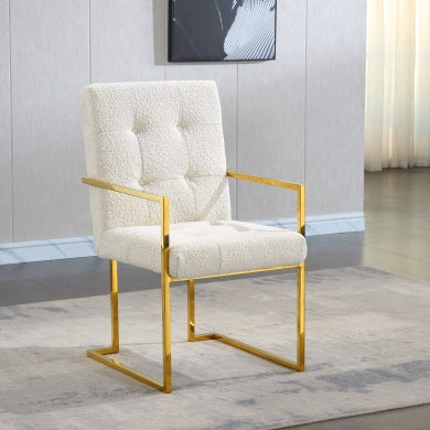 Modern Linen Dining Armchair with Tufted Design & Gold Base (Set of 1)