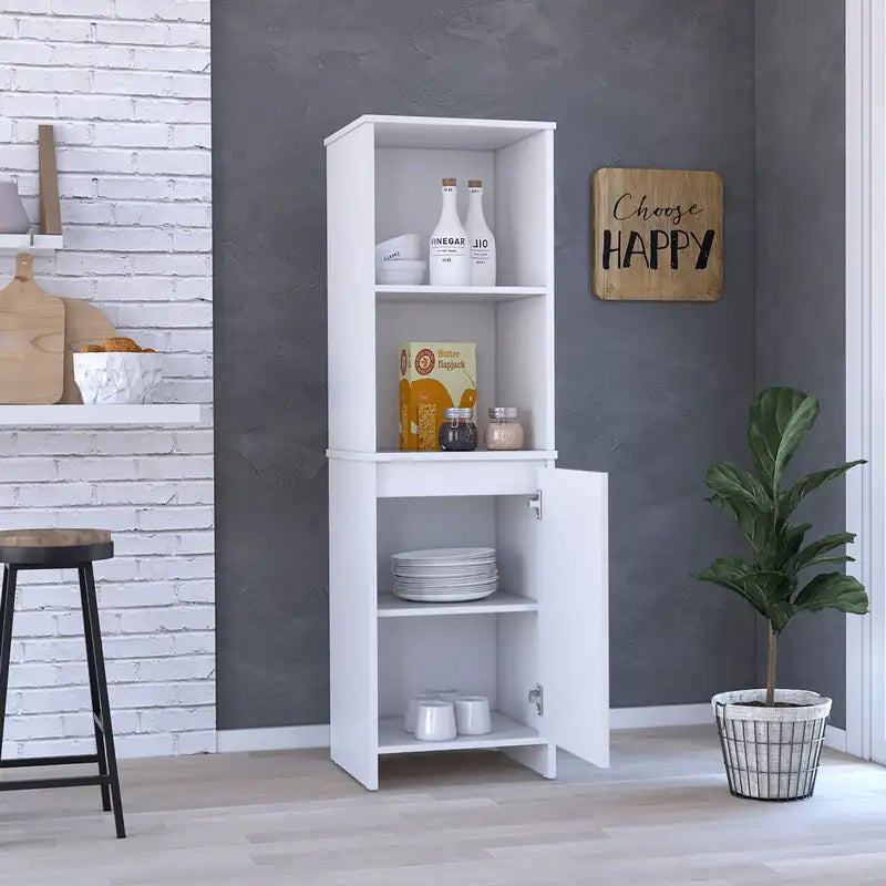 White Kitchen Pantry Cabinet with Shelves - Single Door