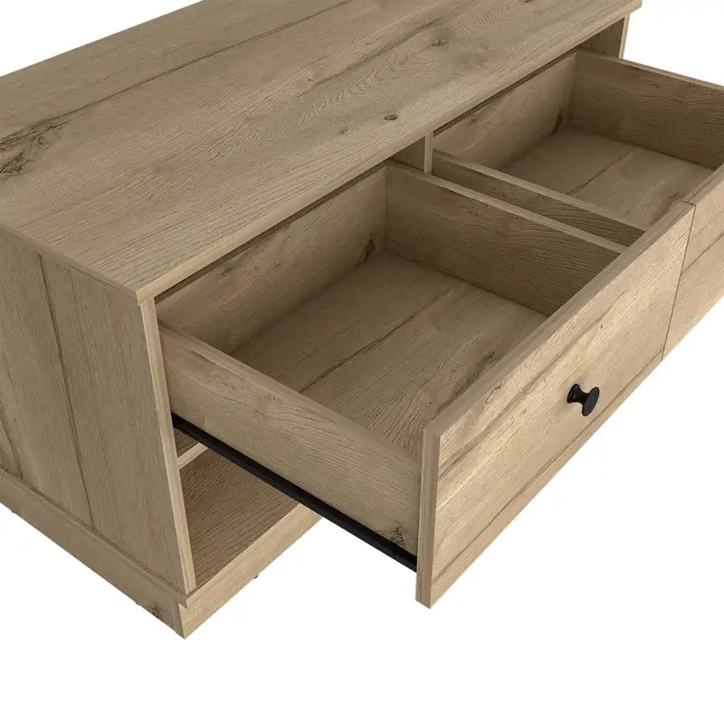 Storage Bench with Drawers & Shelf - Light Oak