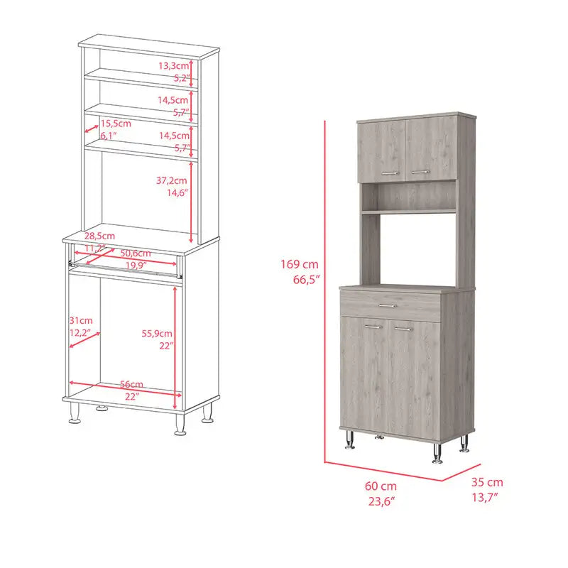 Double Door Pantry Cabinet, Light Gray - Piacenza Collection