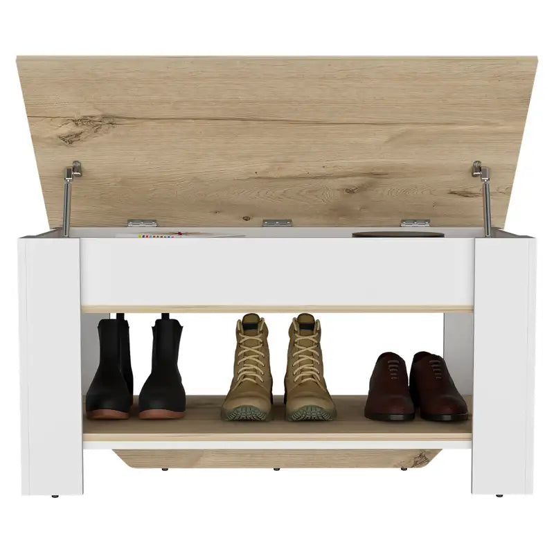 Extendable Storage Table with Lower Shelf - Light Oak/White