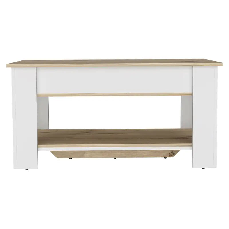 Extendable Storage Table with Lower Shelf - Light Oak/White